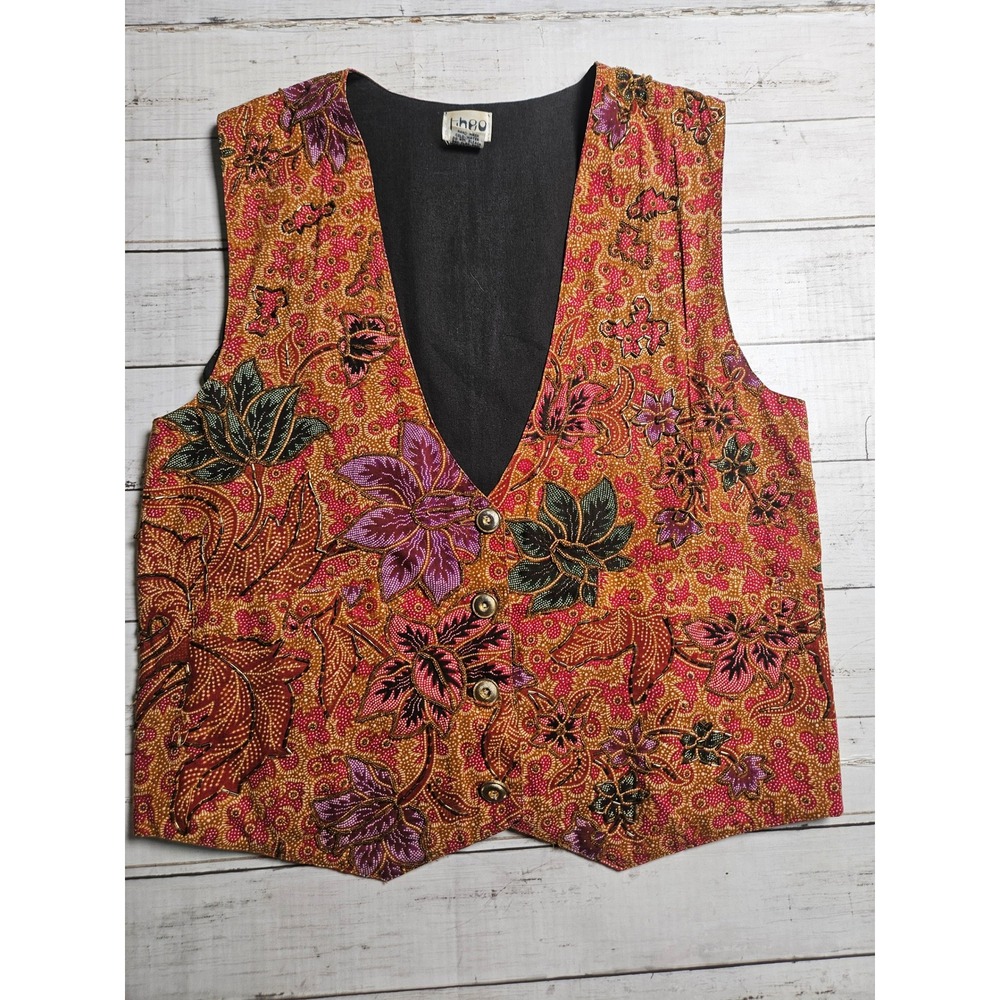 Vintage‎ Theo Beaded Embroidered Floral Vest Boho Cottagecore Size M 90s